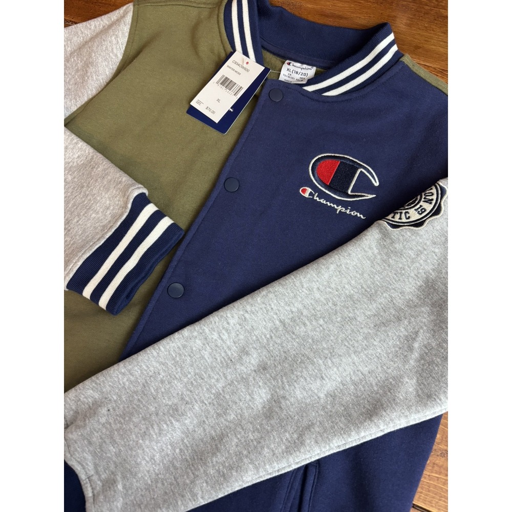 Champion Varsity Jacket Young Men XL (18/20) Winter Moss Blue Colorblock Snap